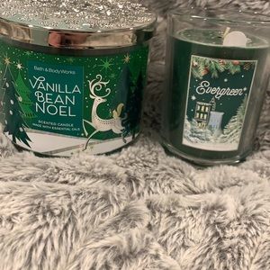 Bath and Bodyworks candles. Set of 2. Evergreen and vanilla Bean Noel